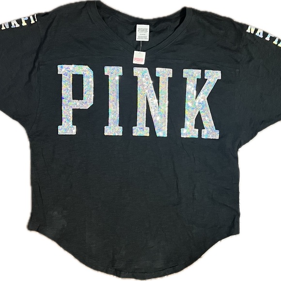 NWT PINK Victoria's Secret Bling Boyfriend Jersey 3/4 Sleeve Sz Medium - Picture 3 of 9